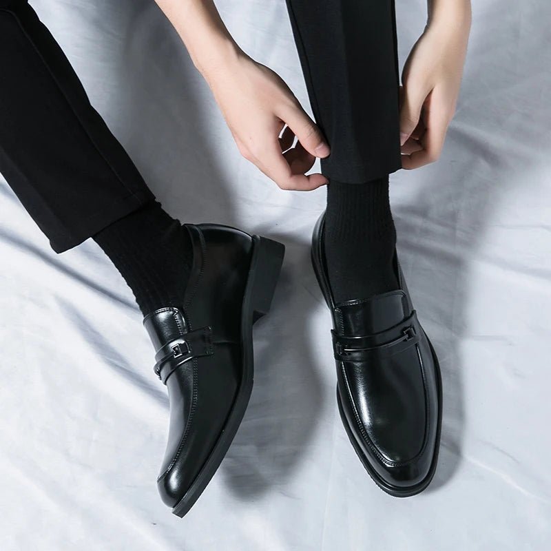 Men's Formal Leather Shoes Classic Style Slip On Loafers Round Toe Breathable Non - Slip Business Dress Wedding Office Casual Shos - WAREHOUSE SHOP