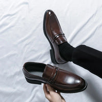 Men's Formal Leather Shoes Classic Style Slip On Loafers Round Toe Breathable Non - Slip Business Dress Wedding Office Casual Shos - WAREHOUSE SHOP