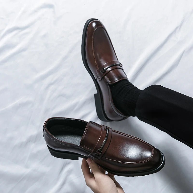 Men's Formal Leather Shoes Classic Style Slip On Loafers Round Toe Breathable Non - Slip Business Dress Wedding Office Casual Shos - WAREHOUSE SHOP