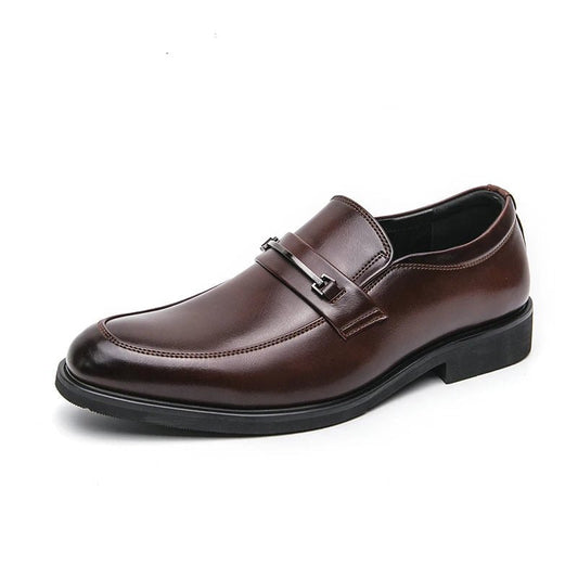 Men's Formal Leather Shoes Classic Style Slip On Loafers Round Toe Breathable Non - Slip Business Dress Wedding Office Casual Shos - WAREHOUSE SHOP
