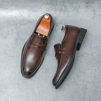 Men's Formal Leather Shoes Classic Style Slip On Loafers Round Toe Breathable Non - Slip Business Dress Wedding Office Casual Shos - WAREHOUSE SHOP