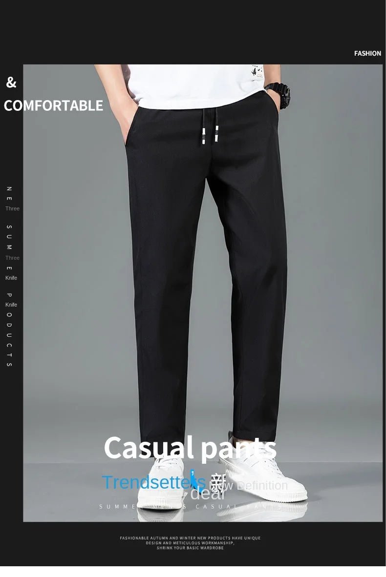 Men’s Ice Silk Pants - Casual & Business Pants, Breathable Elastic Straight - Leg Sweatpants - WAREHOUSE SHOP