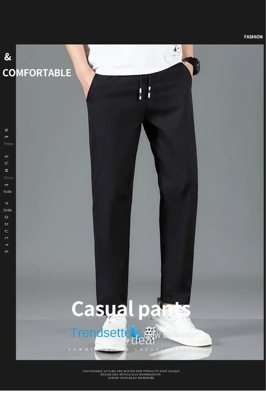 Men’s Ice Silk Pants - Casual & Business Pants, Breathable Elastic Straight - Leg Sweatpants - WAREHOUSE SHOP