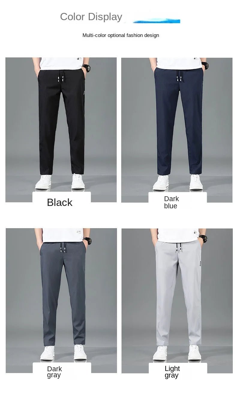 Men’s Ice Silk Pants - Casual & Business Pants, Breathable Elastic Straight - Leg Sweatpants - WAREHOUSE SHOP