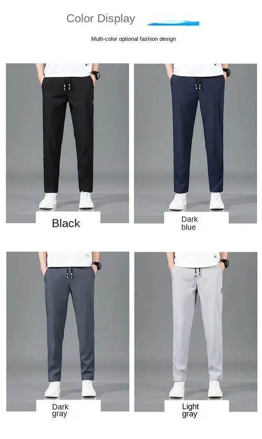 Men’s Ice Silk Pants - Casual & Business Pants, Breathable Elastic Straight - Leg Sweatpants - WAREHOUSE SHOP