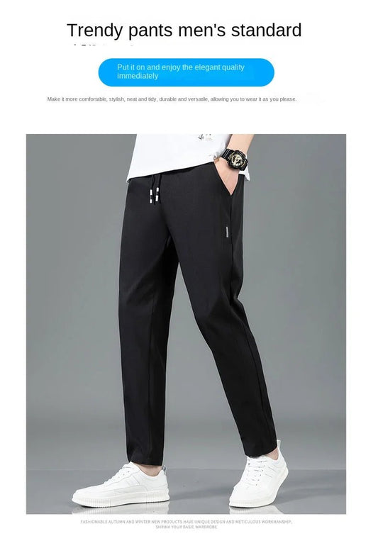 Men’s Ice Silk Pants - Casual & Business Pants, Breathable Elastic Straight - Leg Sweatpants - WAREHOUSE SHOP