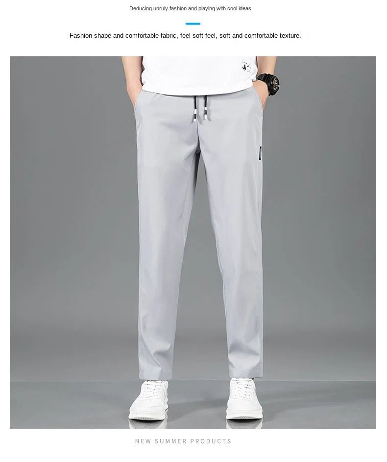 Men’s Ice Silk Pants - Casual & Business Pants, Breathable Elastic Straight - Leg Sweatpants - WAREHOUSE SHOP