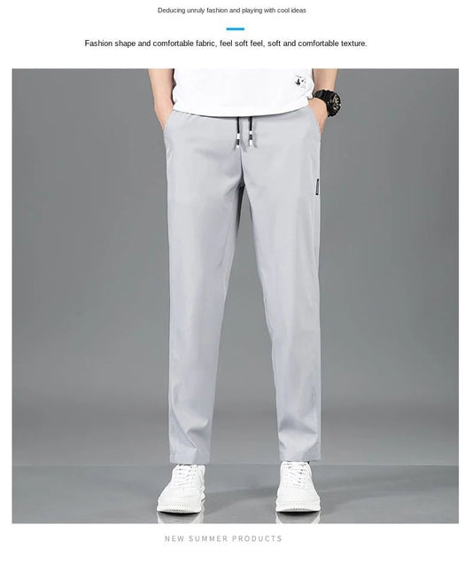 Men’s Ice Silk Pants - Casual & Business Pants, Breathable Elastic Straight - Leg Sweatpants - WAREHOUSE SHOP