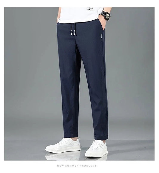 Men’s Ice Silk Pants - Casual & Business Pants, Breathable Elastic Straight - Leg Sweatpants - WAREHOUSE SHOP
