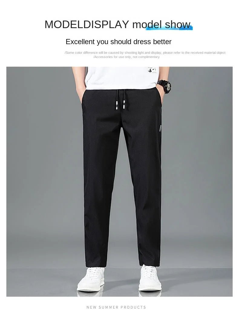 Men’s Ice Silk Pants - Casual & Business Pants, Breathable Elastic Straight - Leg Sweatpants - WAREHOUSE SHOP
