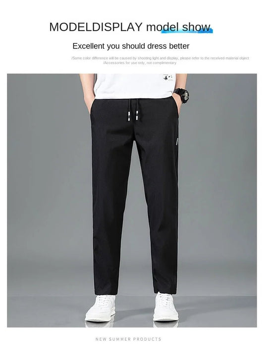 Men’s Ice Silk Pants - Casual & Business Pants, Breathable Elastic Straight - Leg Sweatpants - WAREHOUSE SHOP