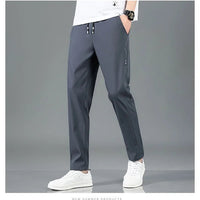 Men’s Ice Silk Pants - Casual & Business Pants, Breathable Elastic Straight - Leg Sweatpants - WAREHOUSE SHOP