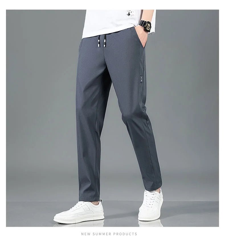 Men’s Ice Silk Pants - Casual & Business Pants, Breathable Elastic Straight - Leg Sweatpants - WAREHOUSE SHOP
