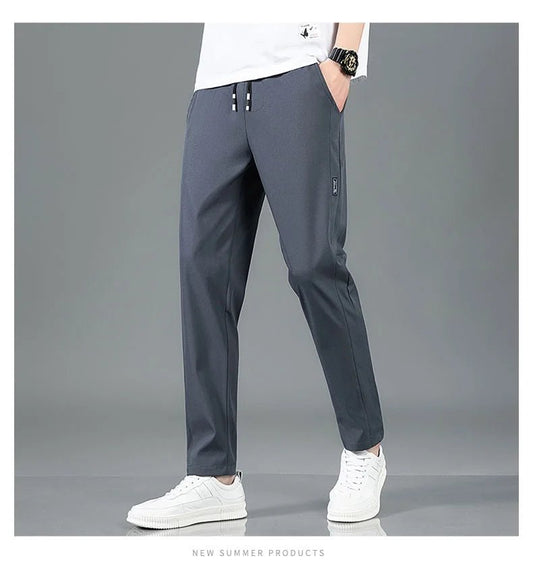Men’s Ice Silk Pants - Casual & Business Pants, Breathable Elastic Straight - Leg Sweatpants - WAREHOUSE SHOP