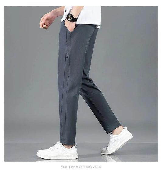 Men’s Ice Silk Pants - Casual & Business Pants, Breathable Elastic Straight - Leg Sweatpants - WAREHOUSE SHOP