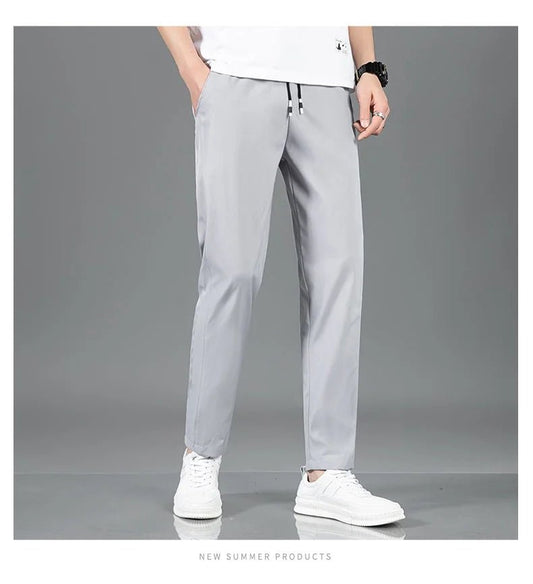 Men’s Ice Silk Pants - Casual & Business Pants, Breathable Elastic Straight - Leg Sweatpants - WAREHOUSE SHOP