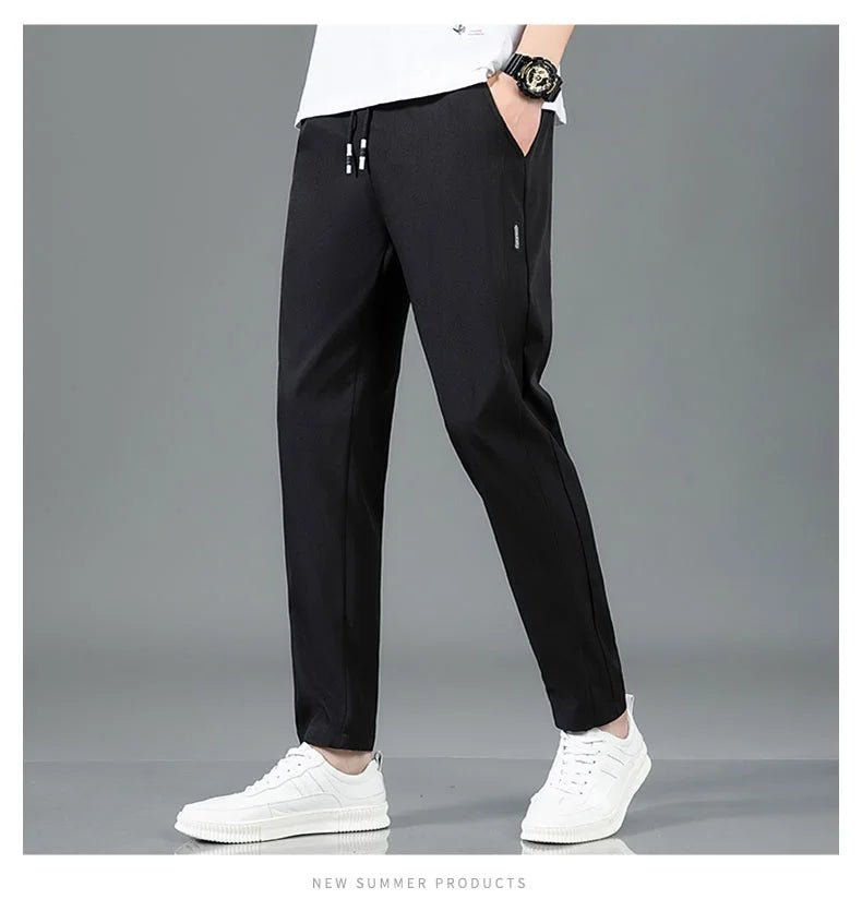 Men’s Ice Silk Pants - Casual & Business Pants, Breathable Elastic Straight - Leg Sweatpants - WAREHOUSE SHOP