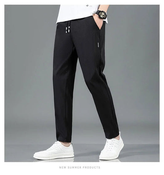 Men’s Ice Silk Pants - Casual & Business Pants, Breathable Elastic Straight - Leg Sweatpants - WAREHOUSE SHOP