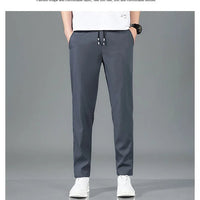 Men’s Ice Silk Pants - Casual & Business Pants, Breathable Elastic Straight - Leg Sweatpants - WAREHOUSE SHOP