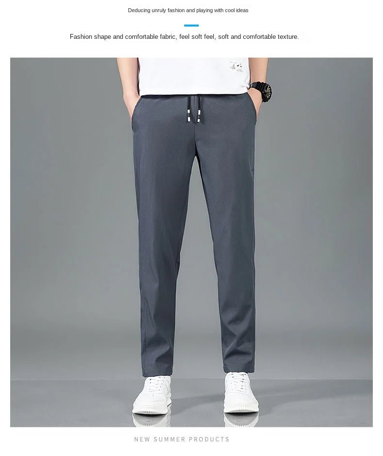 Men’s Ice Silk Pants - Casual & Business Pants, Breathable Elastic Straight - Leg Sweatpants - WAREHOUSE SHOP