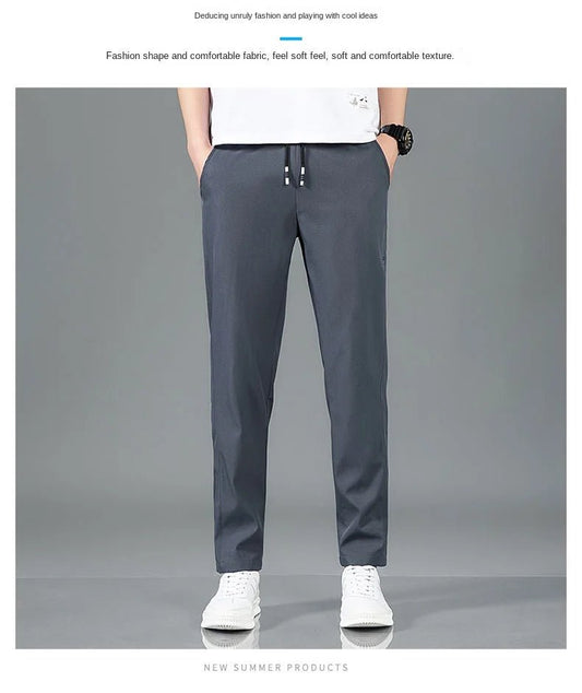 Men’s Ice Silk Pants - Casual & Business Pants, Breathable Elastic Straight - Leg Sweatpants - WAREHOUSE SHOP