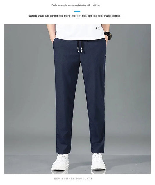 Men’s Ice Silk Pants - Casual & Business Pants, Breathable Elastic Straight - Leg Sweatpants - WAREHOUSE SHOP