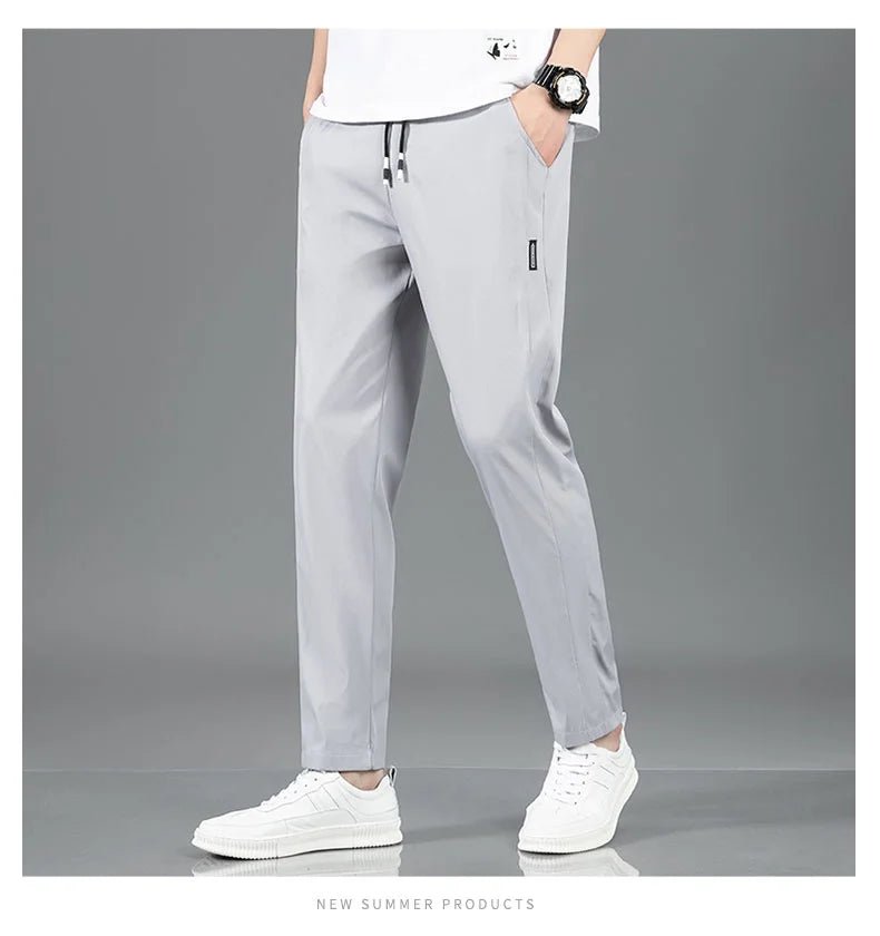 Men’s Ice Silk Pants - Casual & Business Pants, Breathable Elastic Straight - Leg Sweatpants - WAREHOUSE SHOP