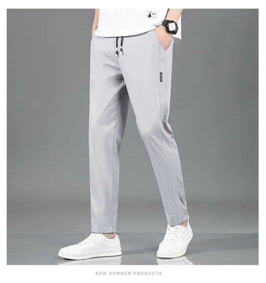 Men’s Ice Silk Pants - Casual & Business Pants, Breathable Elastic Straight - Leg Sweatpants - WAREHOUSE SHOP