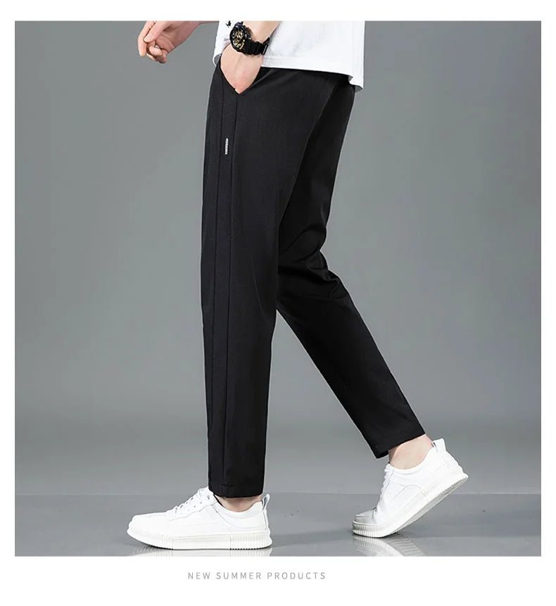 Men’s Ice Silk Pants - Casual & Business Pants, Breathable Elastic Straight - Leg Sweatpants - WAREHOUSE SHOP