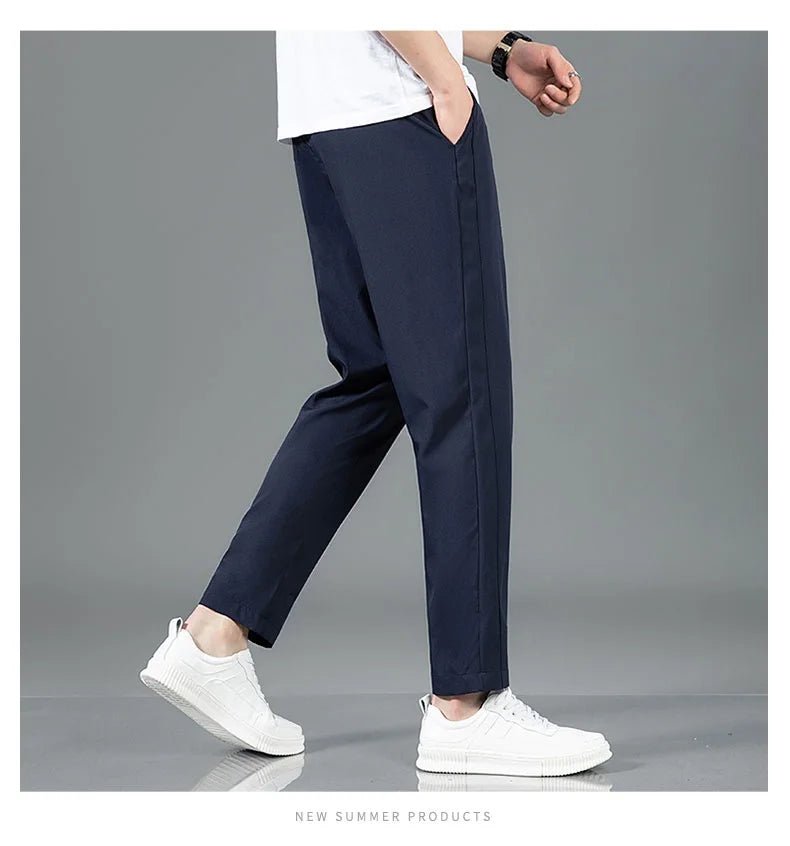 Men’s Ice Silk Pants - Casual & Business Pants, Breathable Elastic Straight - Leg Sweatpants - WAREHOUSE SHOP