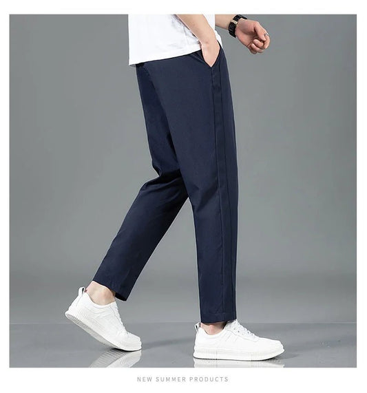 Men’s Ice Silk Pants - Casual & Business Pants, Breathable Elastic Straight - Leg Sweatpants - WAREHOUSE SHOP
