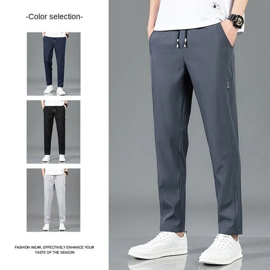 Men’s Ice Silk Pants - Casual & Business Pants, Breathable Elastic Straight - Leg Sweatpants - WAREHOUSE SHOP