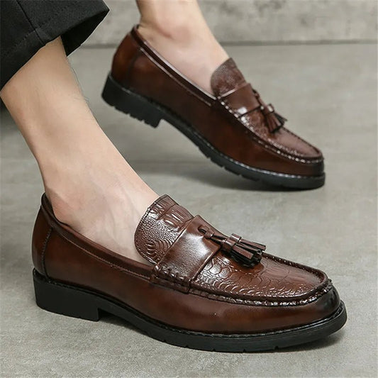 Men's Pointed Alligator Pattern Slip On Patent Leather Dress Casual Shoes Wedding Dress Business Homecoming Footwear - WAREHOUSE SHOP