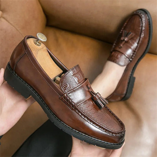 Men's Pointed Alligator Pattern Slip On Patent Leather Dress Casual Shoes Wedding Dress Business Homecoming Footwear - WAREHOUSE SHOP