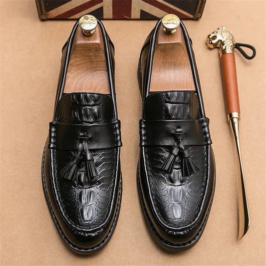 Men's Pointed Alligator Pattern Slip On Patent Leather Dress Casual Shoes Wedding Dress Business Homecoming Footwear - WAREHOUSE SHOP
