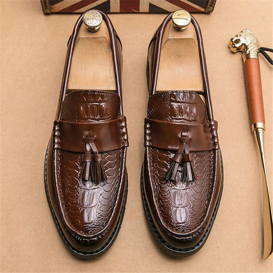 Men's Pointed Alligator Pattern Slip On Patent Leather Dress Casual Shoes Wedding Dress Business Homecoming Footwear - WAREHOUSE SHOP