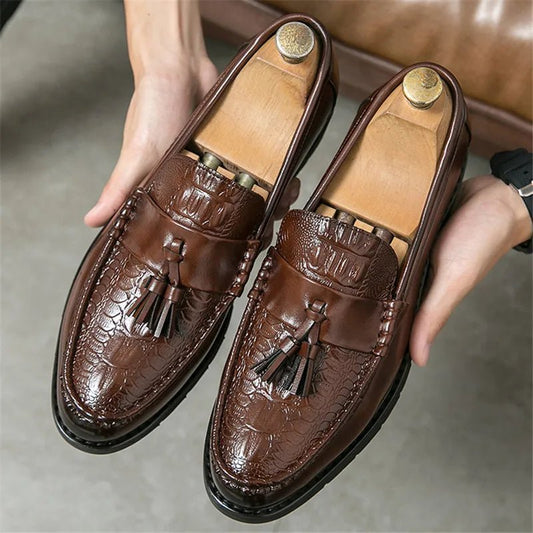 Men's Pointed Alligator Pattern Slip On Patent Leather Dress Casual Shoes Wedding Dress Business Homecoming Footwear - WAREHOUSE SHOP
