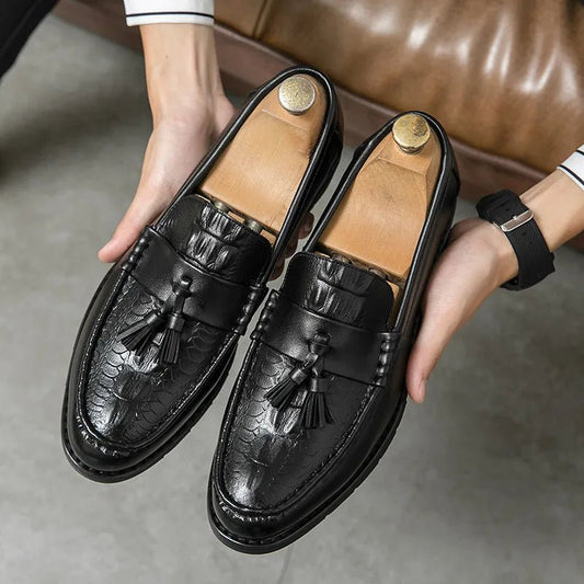 Men's Pointed Alligator Pattern Slip On Patent Leather Dress Casual Shoes Wedding Dress Business Homecoming Footwear - WAREHOUSE SHOP