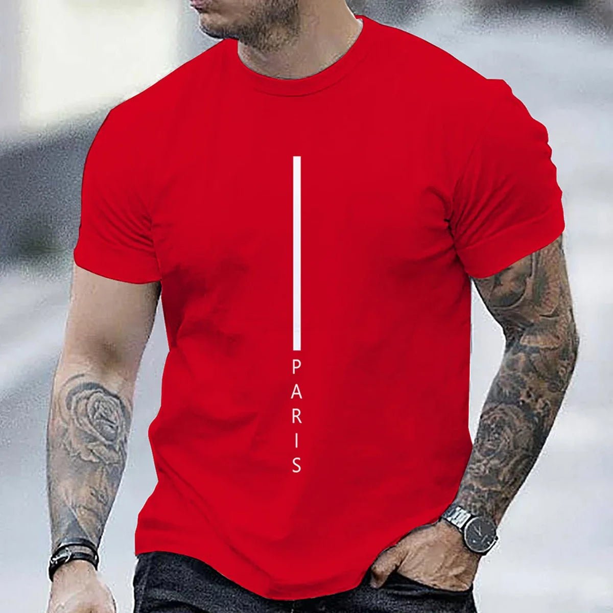 Men's Red Casual T-shirt Fashion Trend Short Sleeve Men's Summer Street Style Clothing Comfortable Clothing for Daily Life - WAREHOUSE SHOP