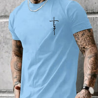 Men's Summer 100% Cotton Fashionable Casual Loose Large Size Faith Cross Printed Sports Round Neck Short Sleeve T-shirt Top - WAREHOUSE SHOP