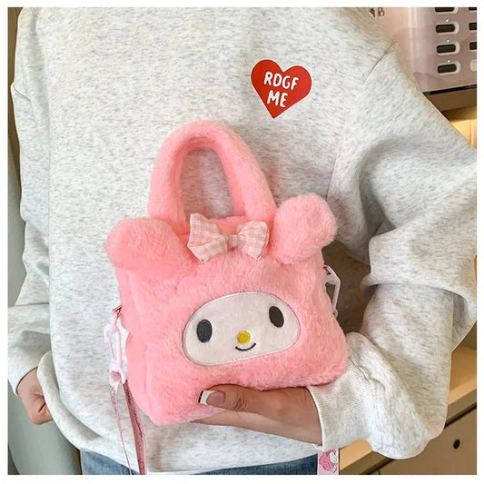 Miniso Plush Bag – Kawaii Kuromi, Cinnamoroll & Melody Cartoon Crossbody Handbag for Women & Girls - WAREHOUSE SHOP