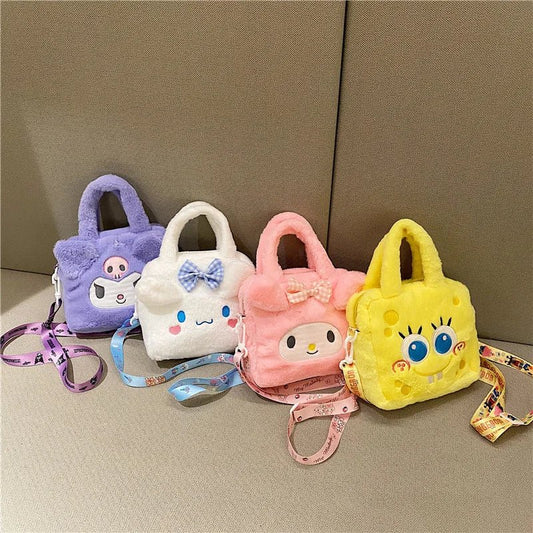 Miniso Plush Bag – Kawaii Kuromi, Cinnamoroll & Melody Cartoon Crossbody Handbag for Women & Girls - WAREHOUSE SHOP