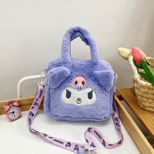 Miniso Plush Bag – Kawaii Kuromi, Cinnamoroll & Melody Cartoon Crossbody Handbag for Women & Girls - WAREHOUSE SHOP