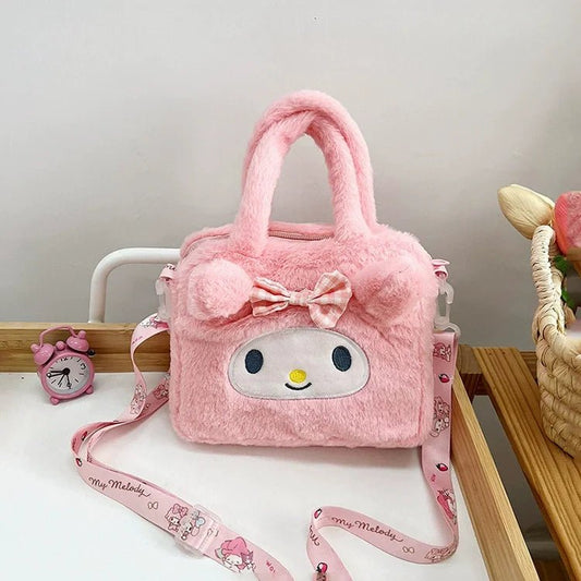 Miniso Plush Bag – Kawaii Kuromi, Cinnamoroll & Melody Cartoon Crossbody Handbag for Women & Girls - WAREHOUSE SHOP