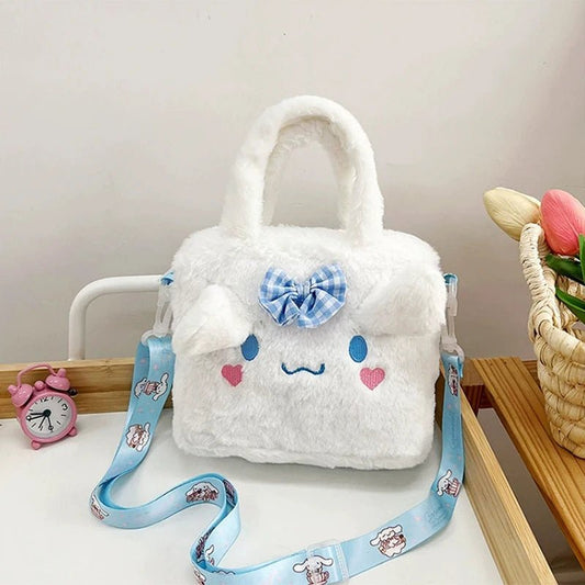 Miniso Plush Bag – Kawaii Kuromi, Cinnamoroll & Melody Cartoon Crossbody Handbag for Women & Girls - WAREHOUSE SHOP