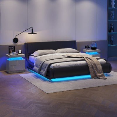 Modern LED Bedside Table with 2 drawers in grey and gold. Stylish bedside table with ambient lighting and storage for a chic, functional bedroom. - WAREHOUSE SHOP