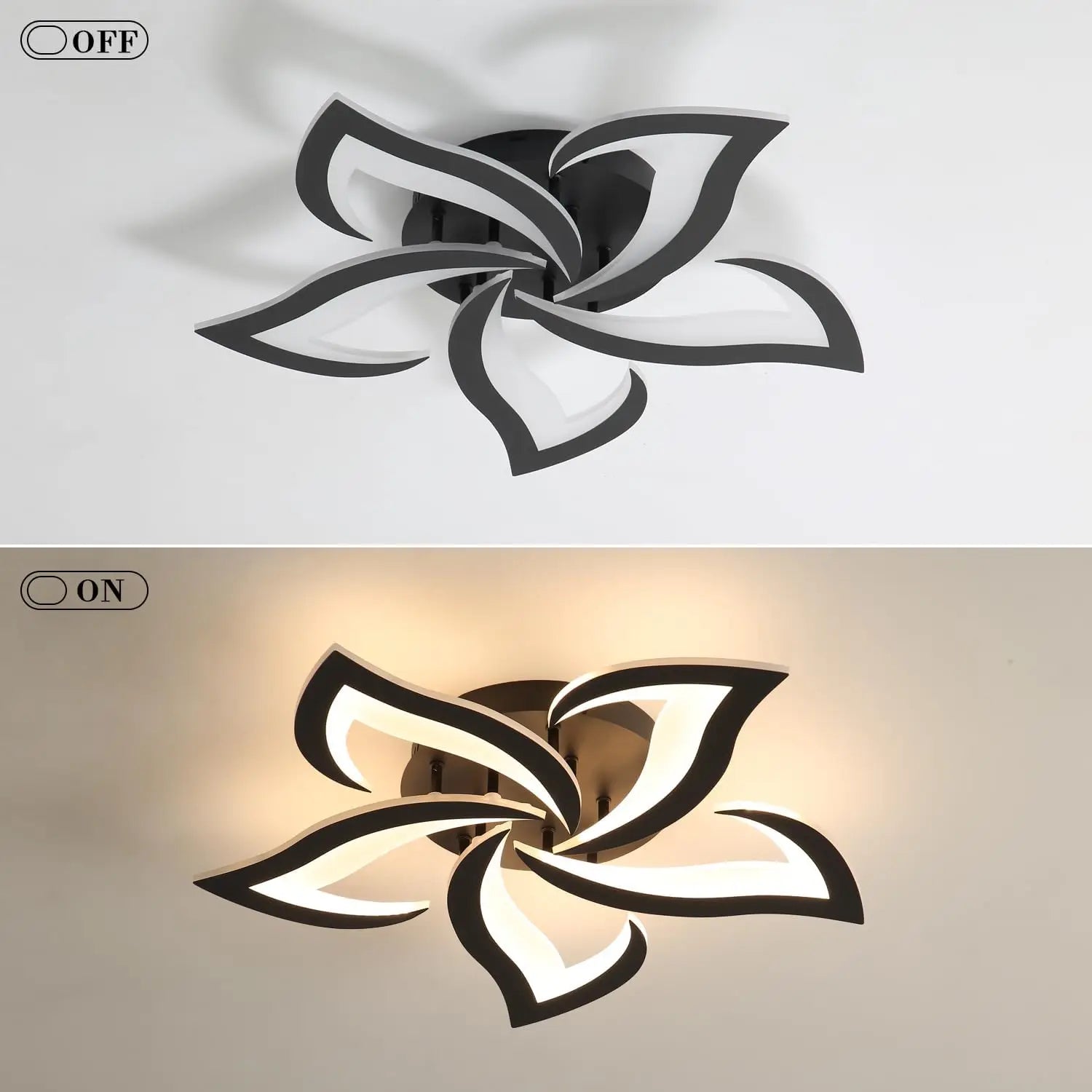 Modern Led Ceiling Light,60W Creative Petals Design Ceiling Light,Acrylic Ceiling Lamp,for Living Room Diameter Black 3000K - WAREHOUSE SHOP