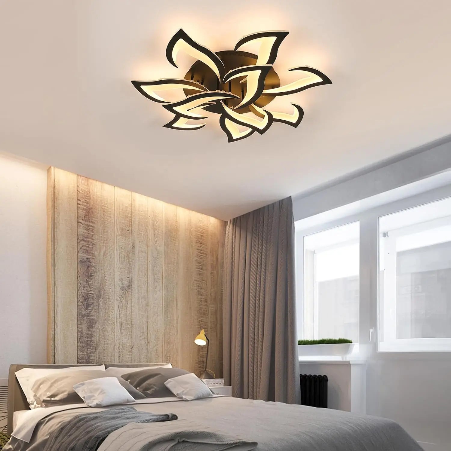 Modern Led Ceiling Light,60W Creative Petals Design Ceiling Light,Acrylic Ceiling Lamp,for Living Room Diameter Black 3000K - WAREHOUSE SHOP