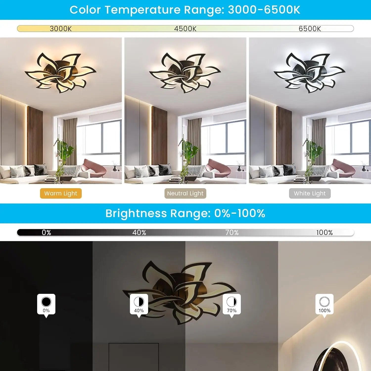 Modern Led Ceiling Light,60W Creative Petals Design Ceiling Light,Acrylic Ceiling Lamp,for Living Room Diameter Black 3000K - WAREHOUSE SHOP