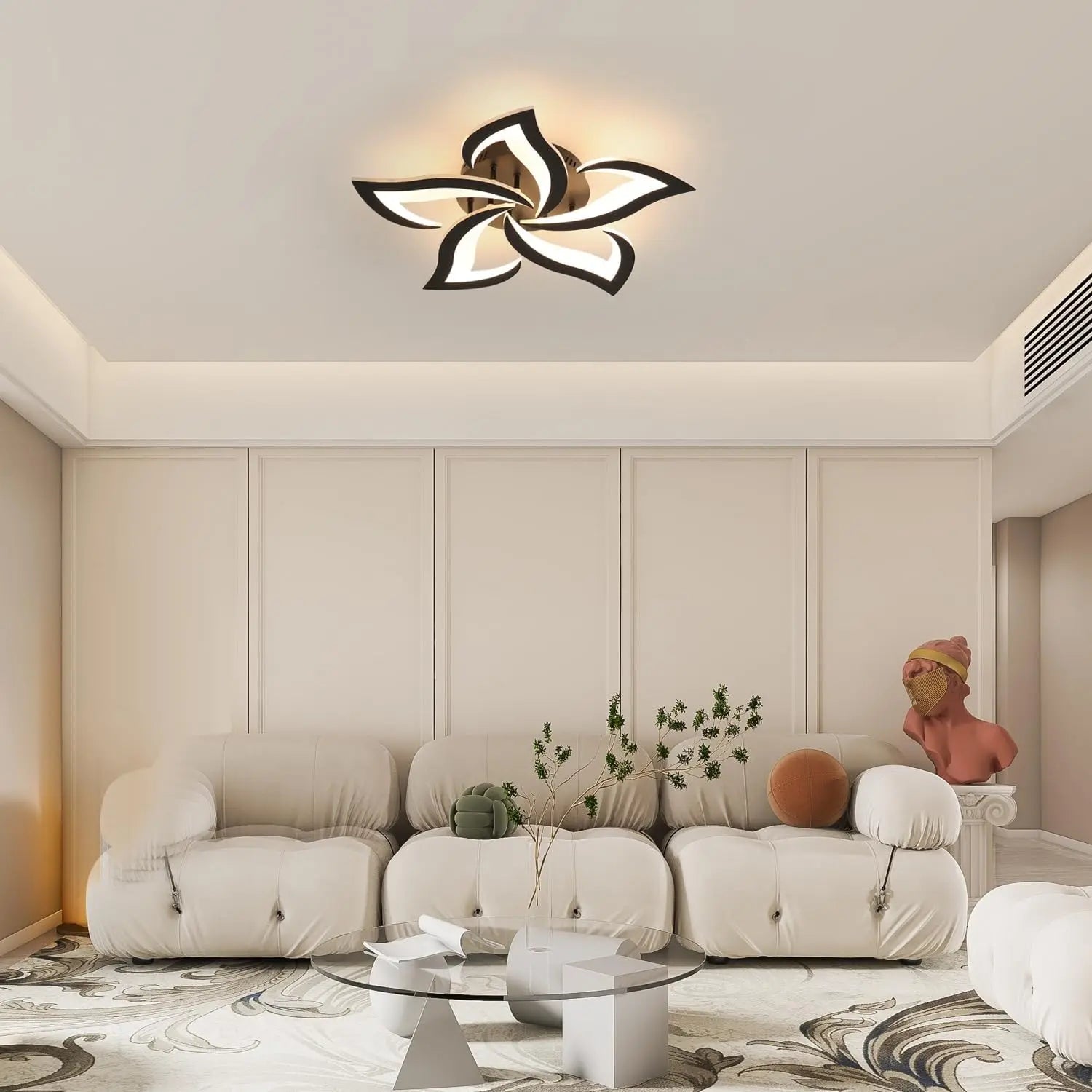 Modern Led Ceiling Light,60W Creative Petals Design Ceiling Light,Acrylic Ceiling Lamp,for Living Room Diameter Black 3000K - WAREHOUSE SHOP